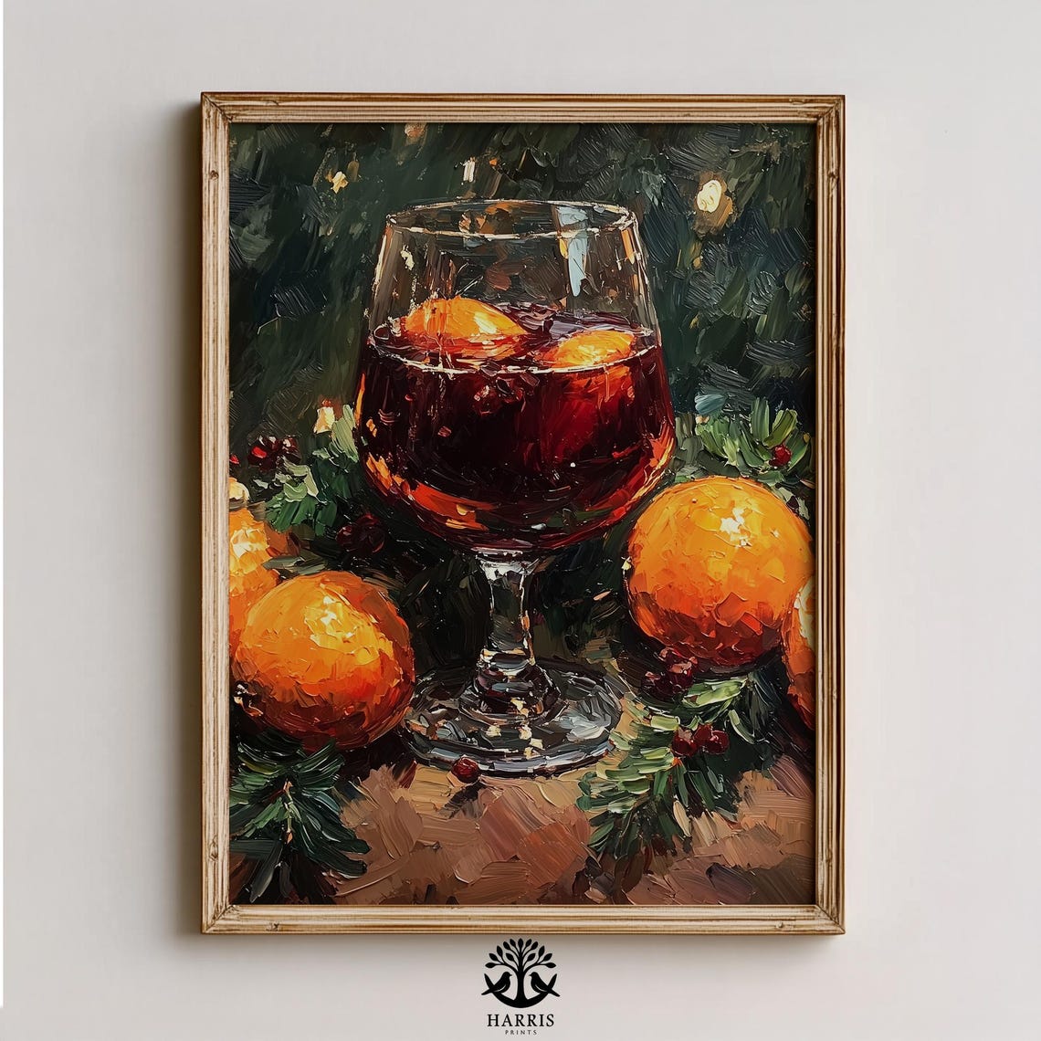 Festive Mulled Wine Glass Oranges Holiday Impasto Oil Painting Print