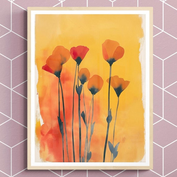Abstract Orange Poppies Wall Art Vibrant Still Life For Modern Homes Modern Flower Art Abstract Still Life Bold Vibrant Art Decor