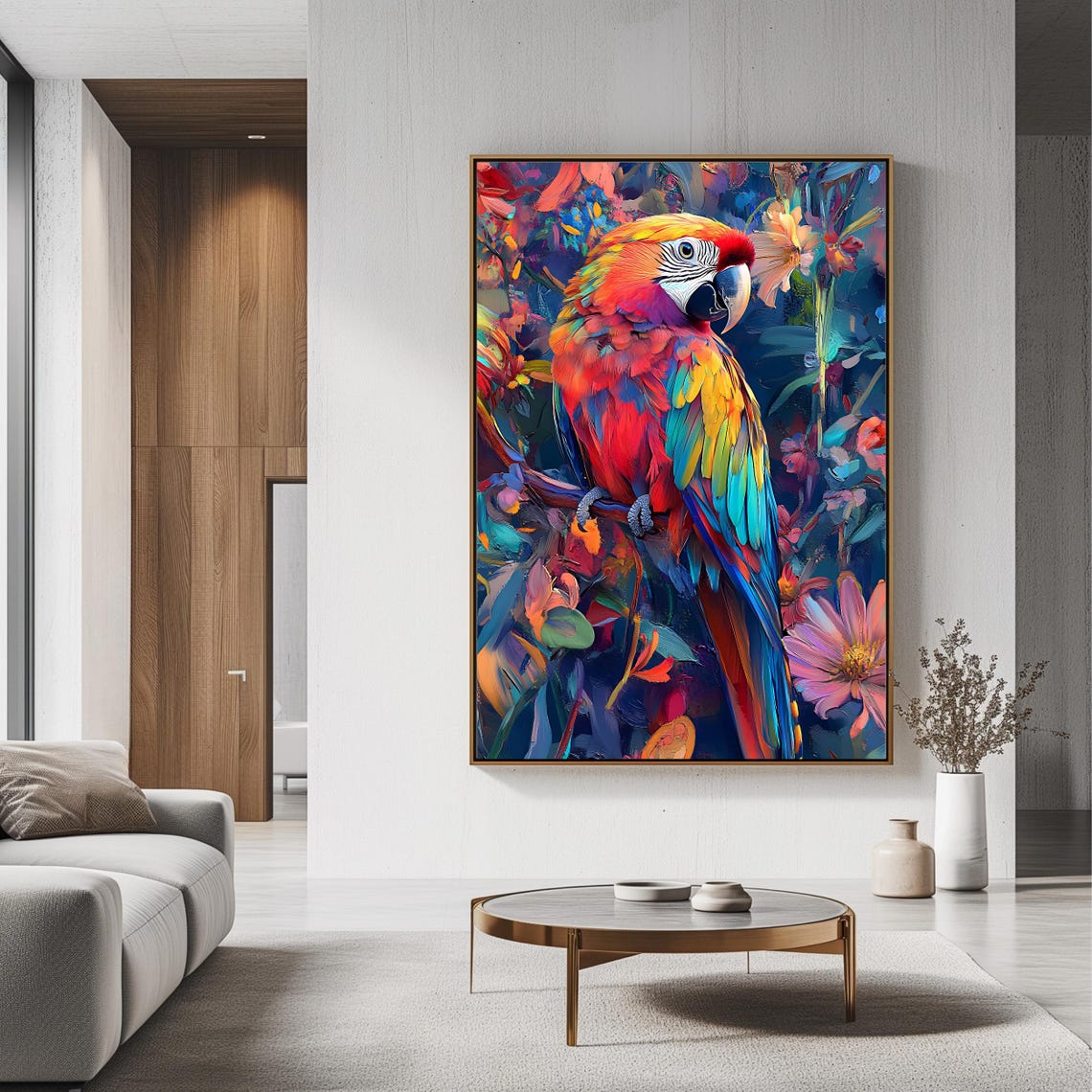 Scarlet Macaw Parrot Colorful Tropical Flowers Exotic Bird Art Print - Image 3
