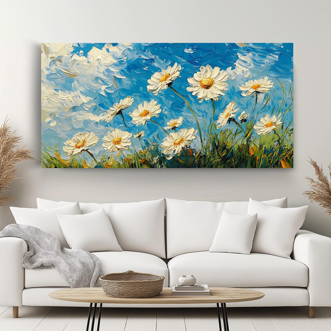 Daisy Field Art Print, Panoramic Floral Artwork - Image 2