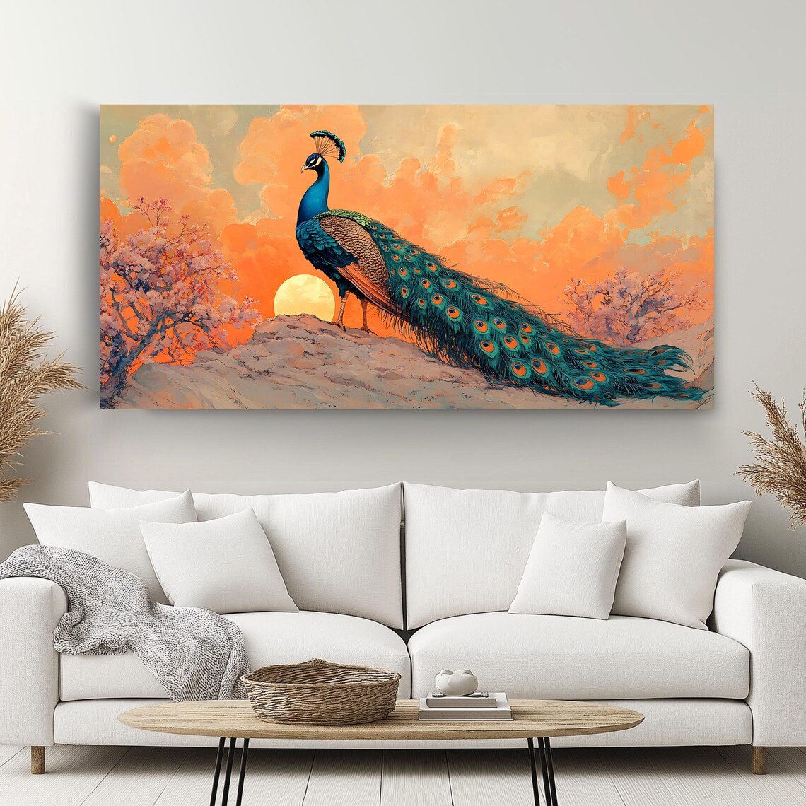 Peacock Sunset Art Print, Panoramic Wall Art - Image 4