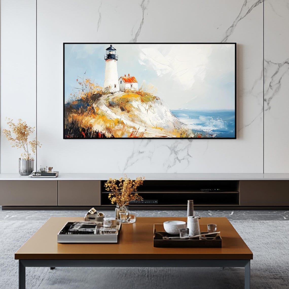 Lighthouse Coastal Art For Frame Tv Nautical Roku Screensaver Wall Art - Image 2