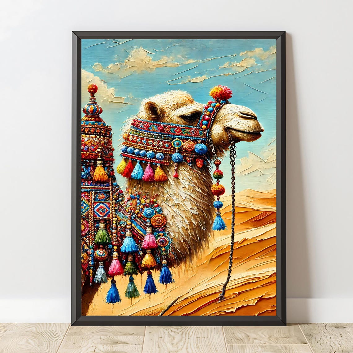 Decorated Camel Colorful Tassels Moroccan Desert Boho Animal Art Print - Image 2