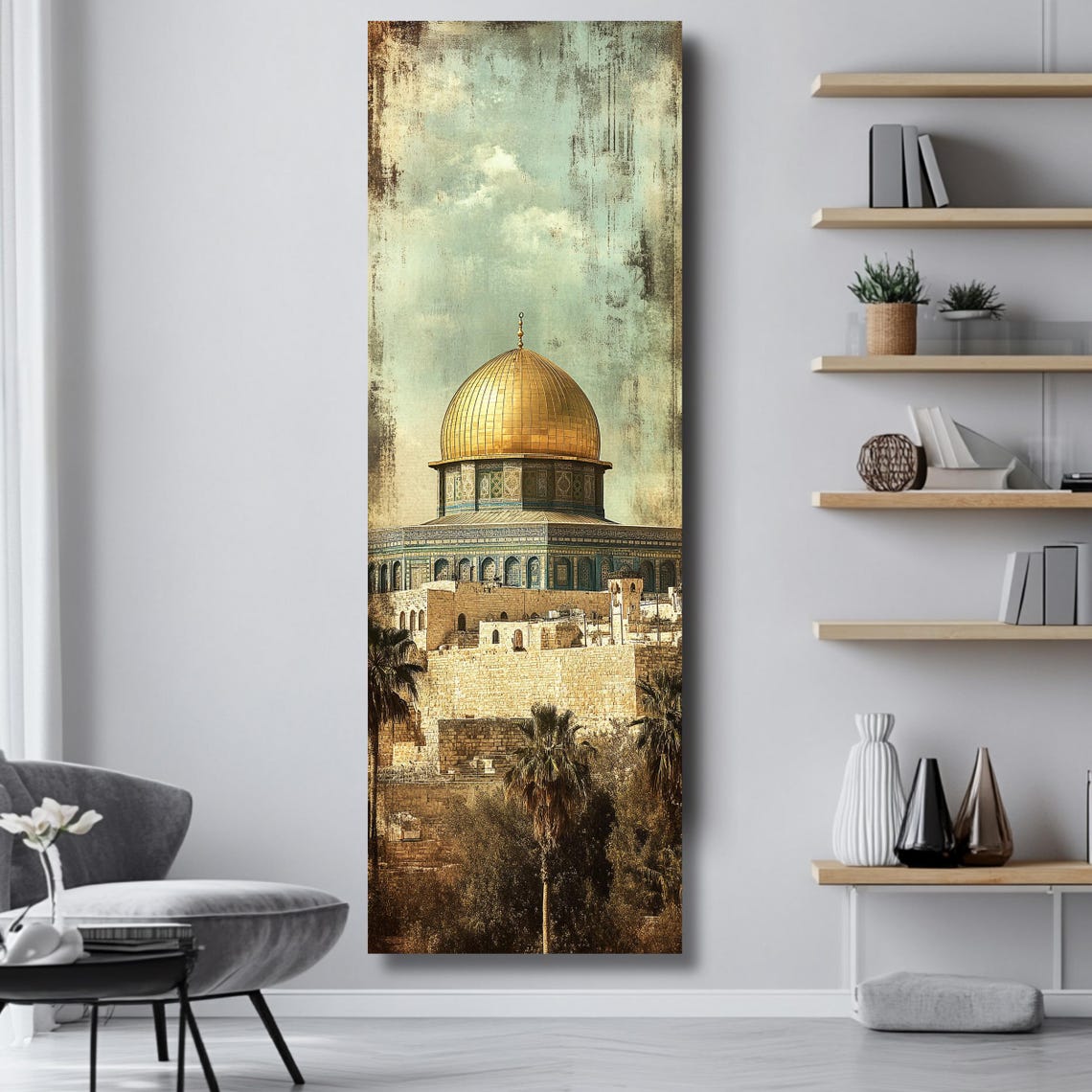 Dome Of The Rock Vintage Texture Gold Dome Jerusalem Skyline Poster - Image 4