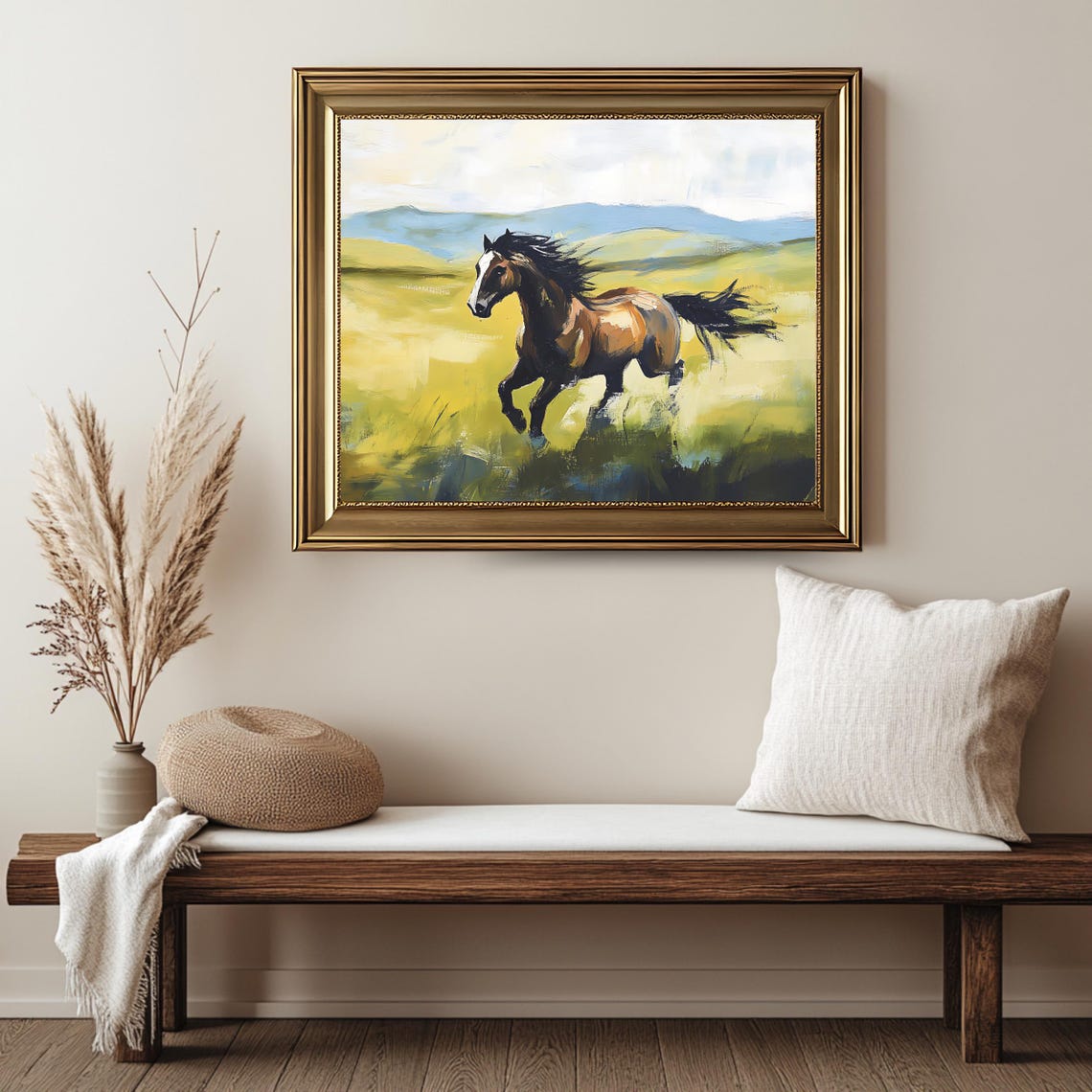 Galloping Horse Golden Meadow Painterly Western Countryside Art Poster - Image 2