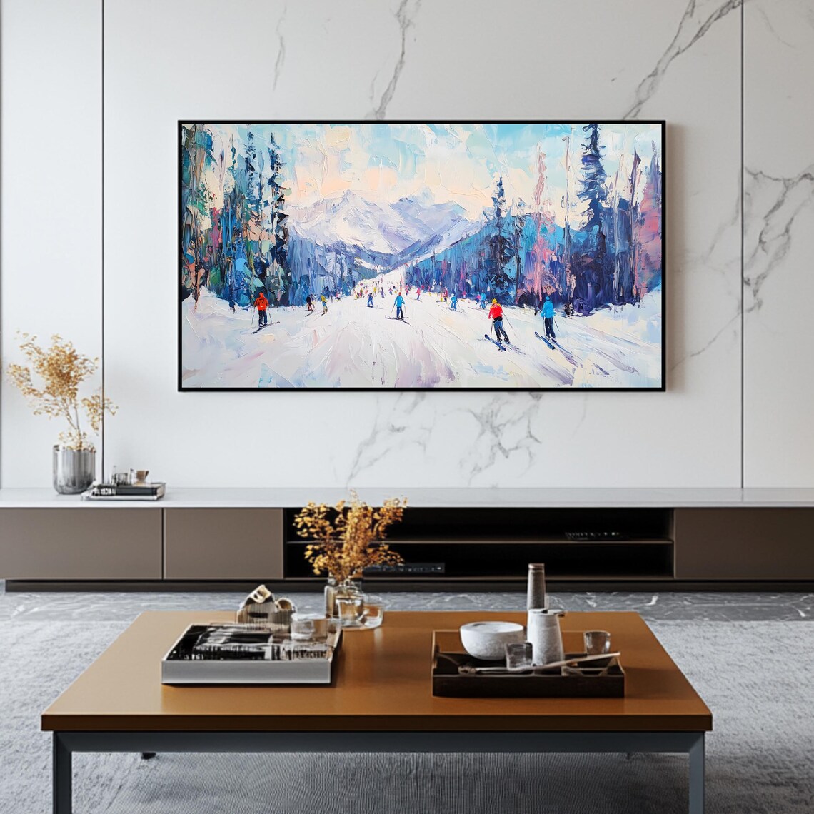 Alpine Ski Resort Skiers On Snowy Slope Winter Mountain Sports Poster - Image 2
