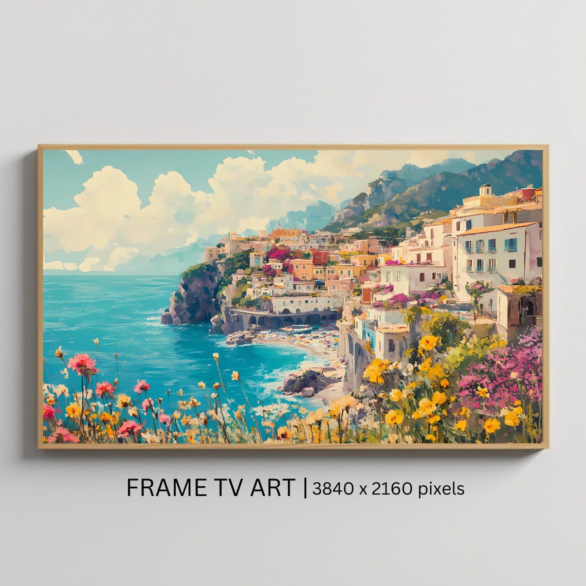Amalfi Coast Italy Cliffside Village Wildflower Sea View Travel Poster
