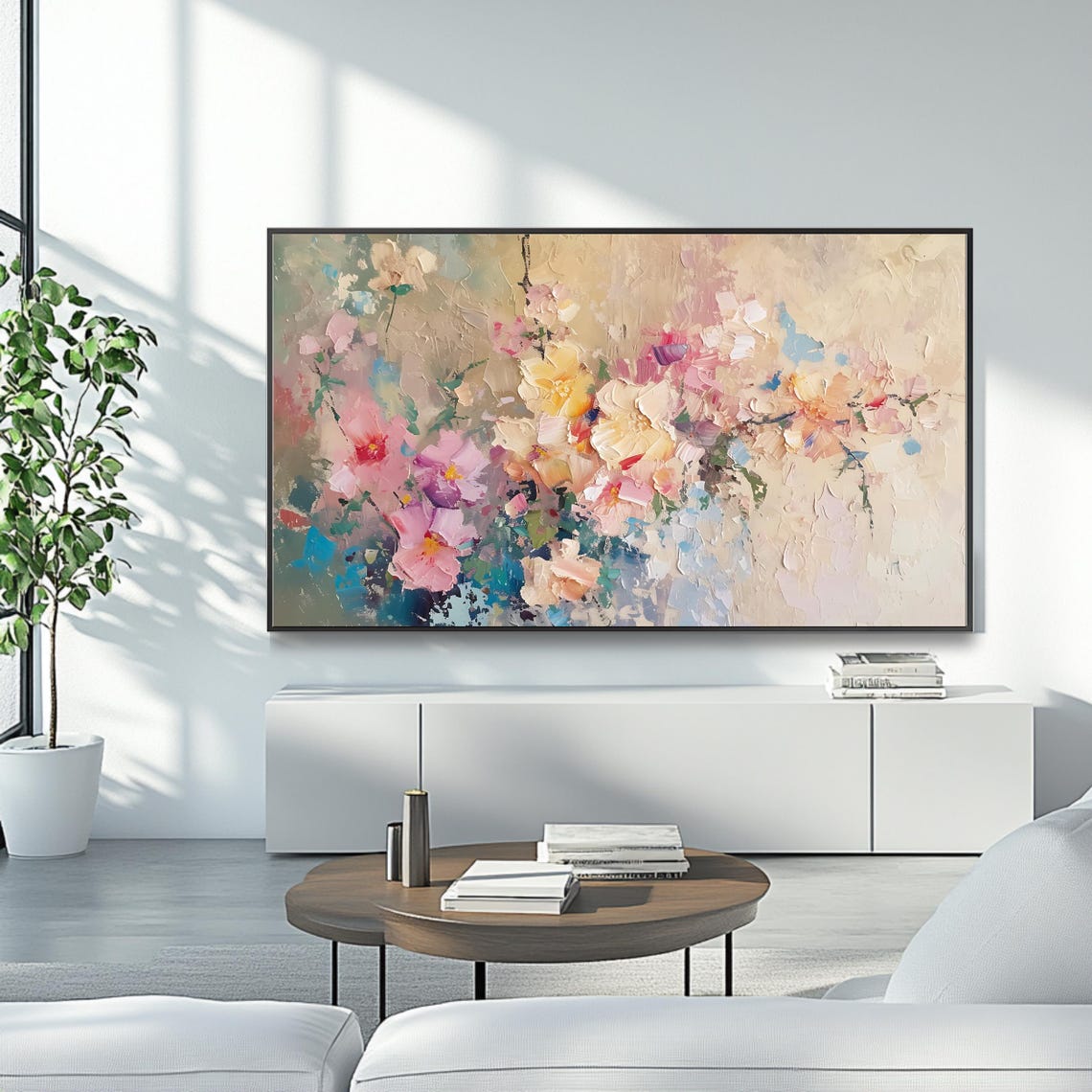 Soft Pastel Floral Bouquet Pink and Cream Impasto Flower Art Poster - Image 4