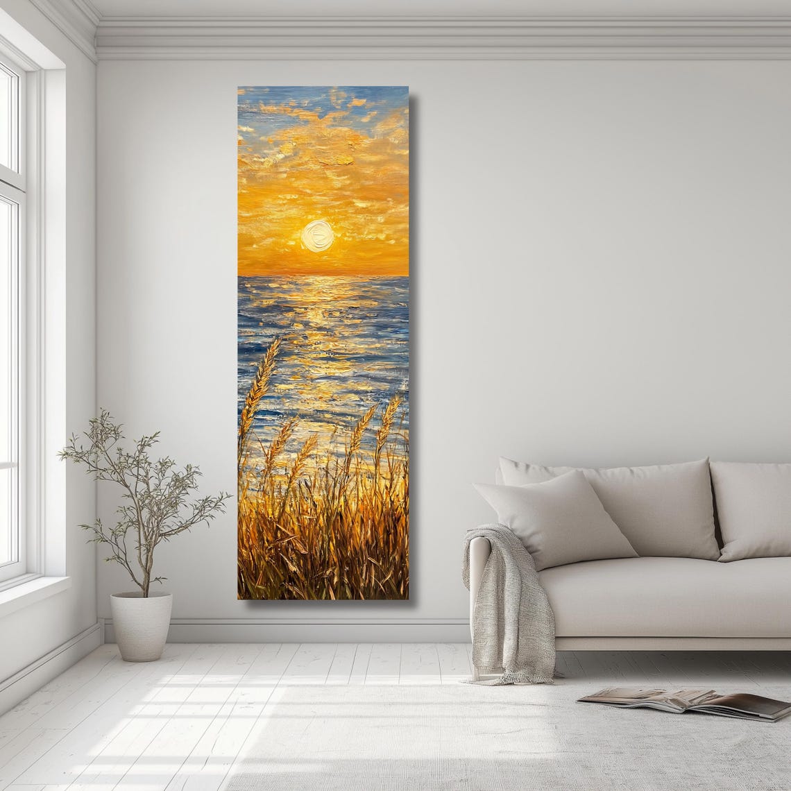 Tall Vertical Beach Sunset Ocean Waves Golden Grasses Coastal Poster - Image 2