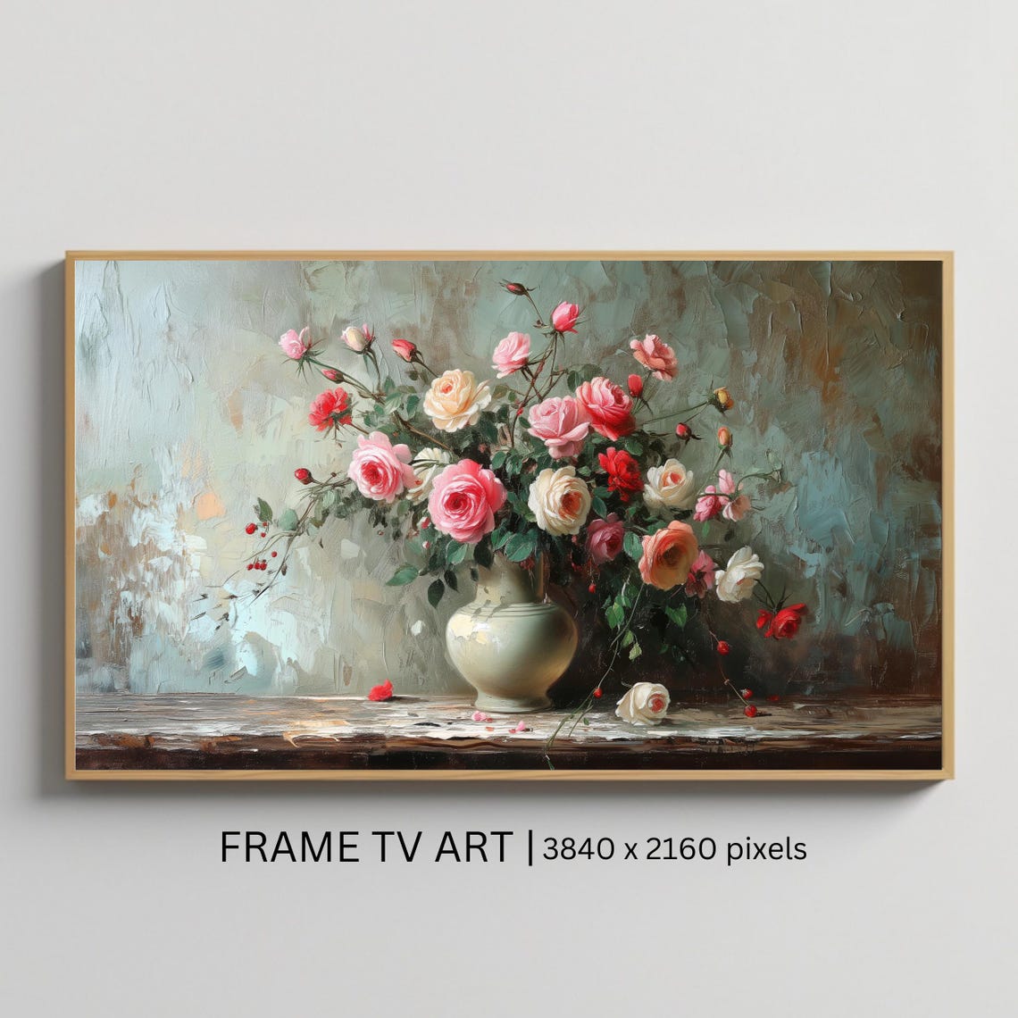 Rustic Rose Bouquet Pink White Red Vase Vintage Floral Poster