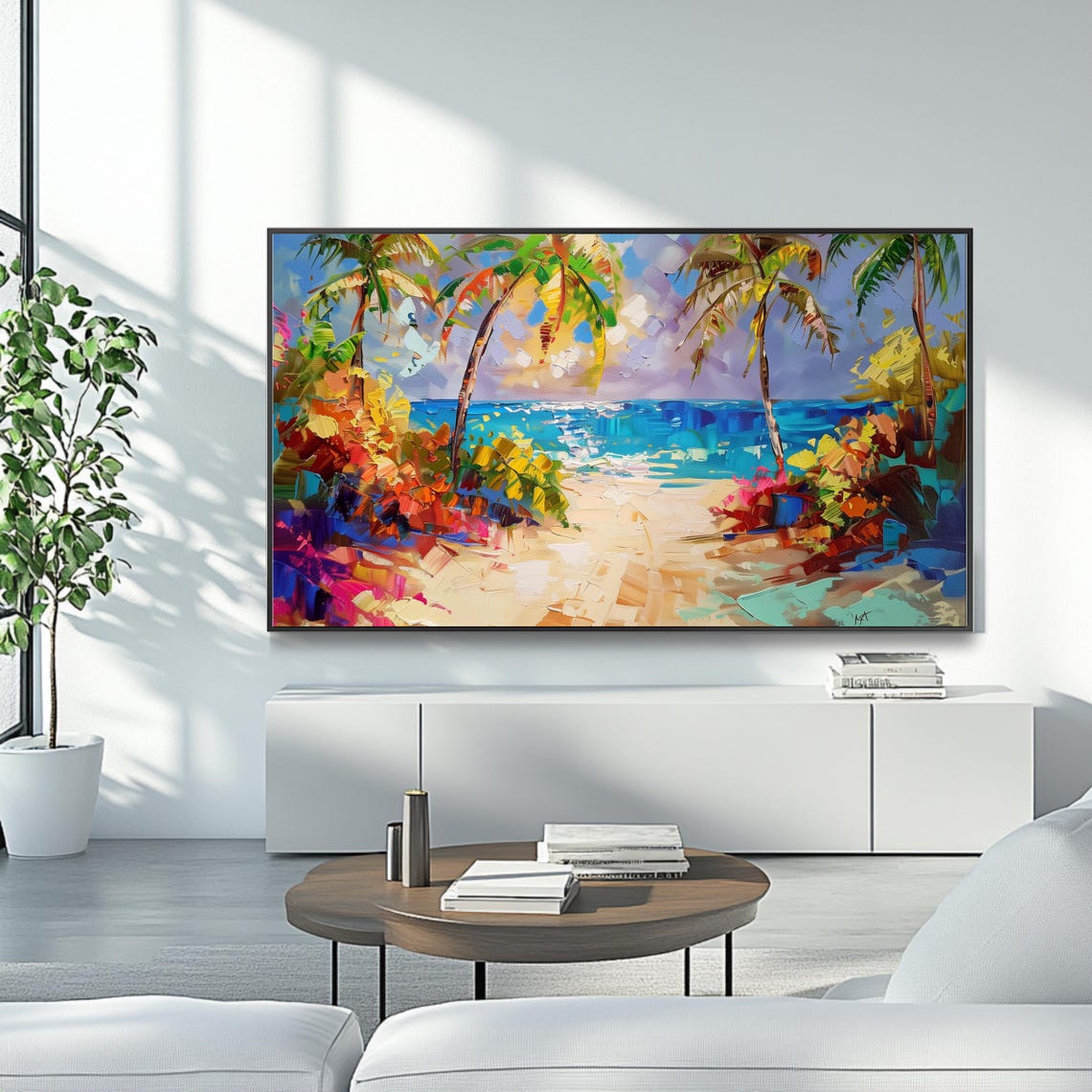 Tropical Beach Palm Trees Impressionist Sunset Island Travel Poster - Image 4