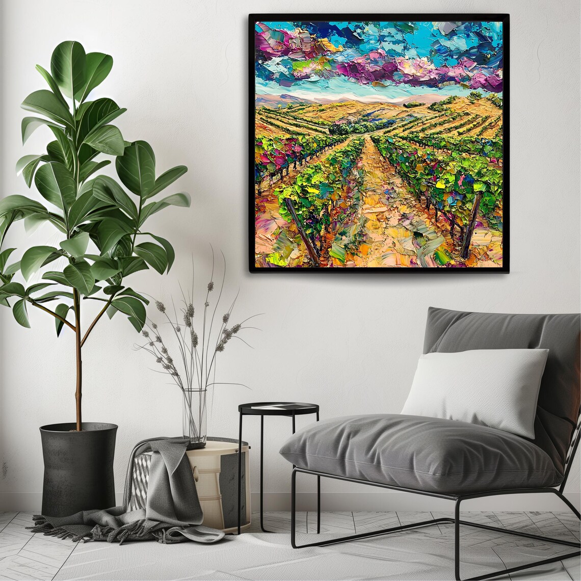 Square Vineyard Colorful Landscape, Modern Nature - Image 3