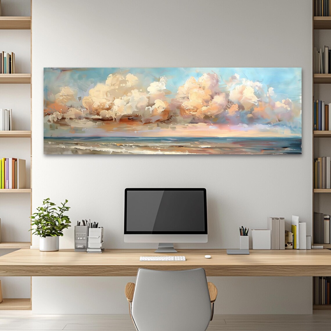 Golden Sunset Cloudscape, Panoramic Ocean Artwork - Image 2