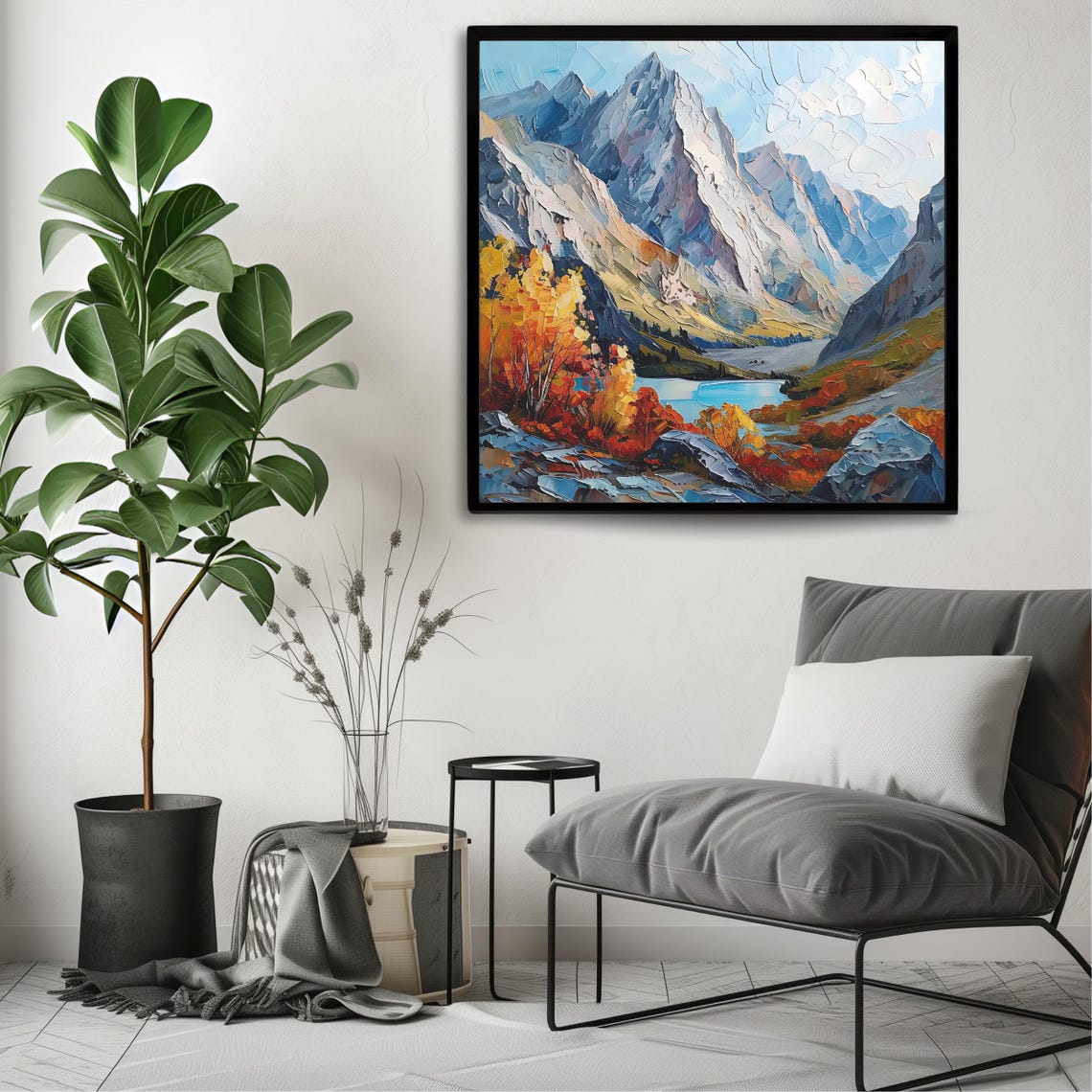 Alpine Mountain Peaks and Lake with Autumn Foliage Landscape Poster - Image 3