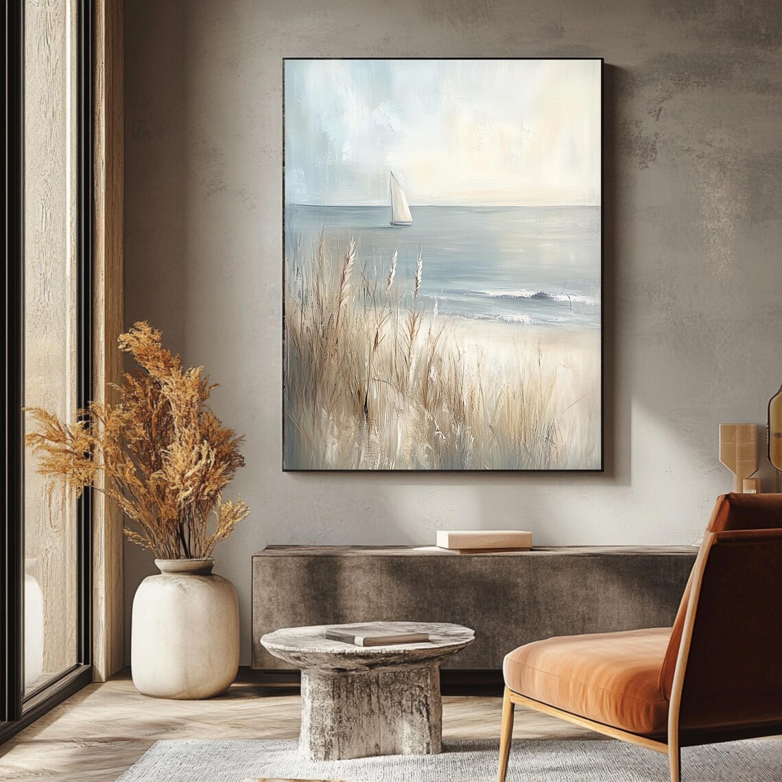 Vintage Coastal Art Print Sailboat Beach Wall Art Neutral Nautical Decor Rustic Ocean Landscape - Image 3