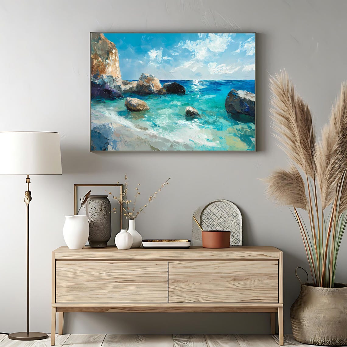 Turquoise Rocky Coastline Blue Water Beach Rocks Summer Sea Poster - Image 3