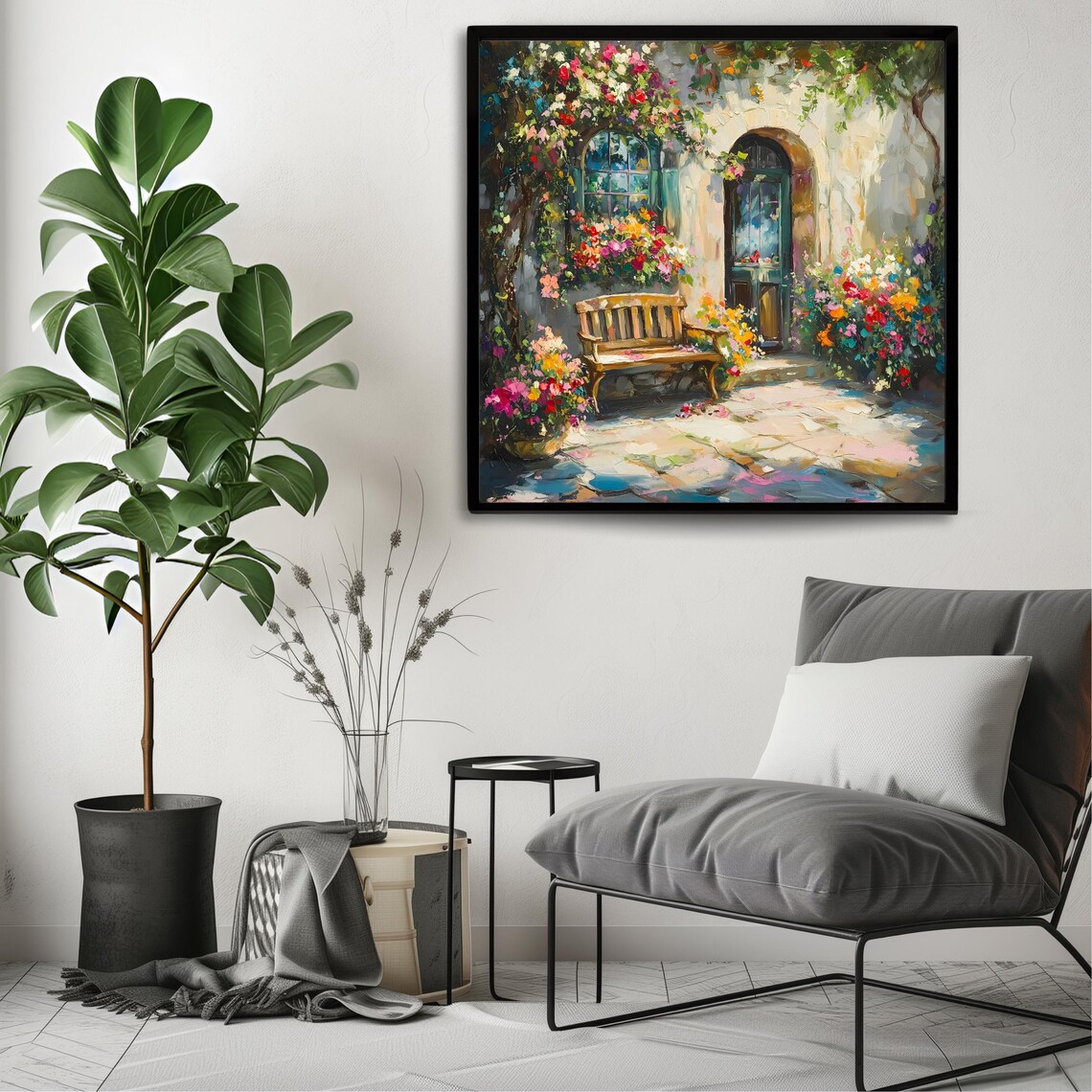 Mediterranean Courtyard Art Print, Modern Rustic - Image 3