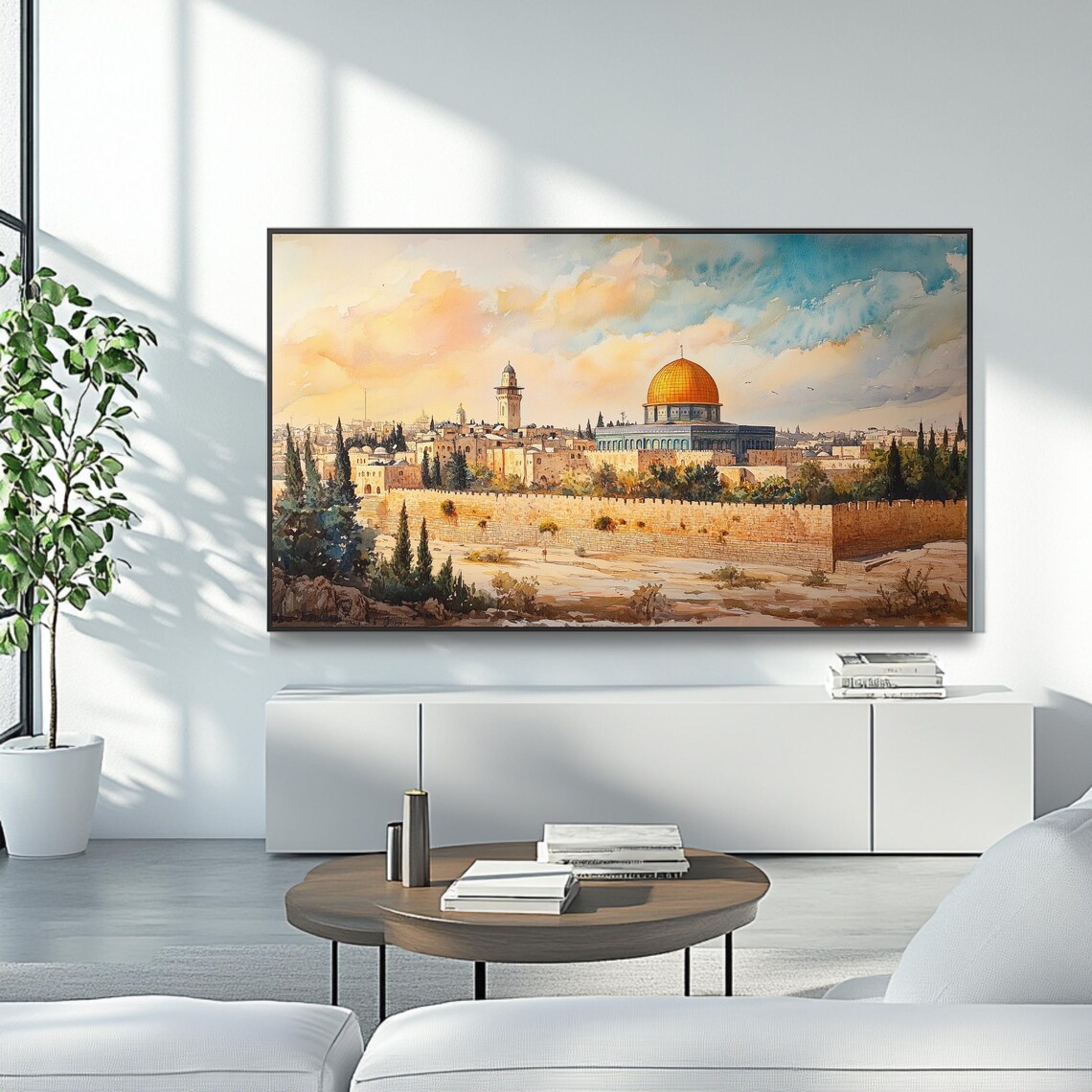 Dome Of The Rock Jerusalem Old City Sunset Watercolor Painting Poster - Image 4