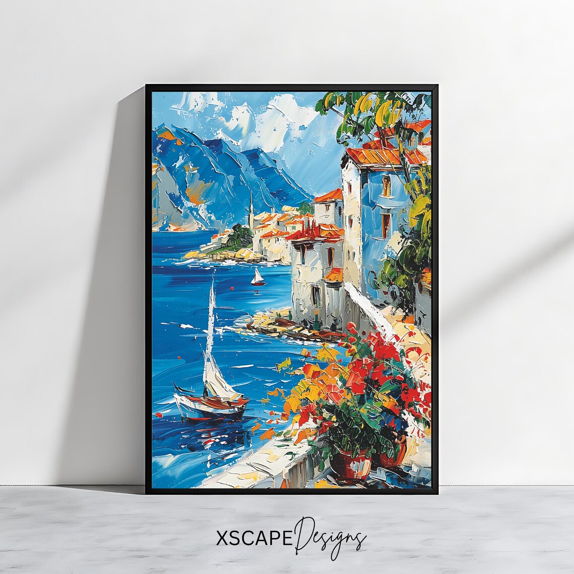 Mediterranean Village Coastal Landscape, Poster