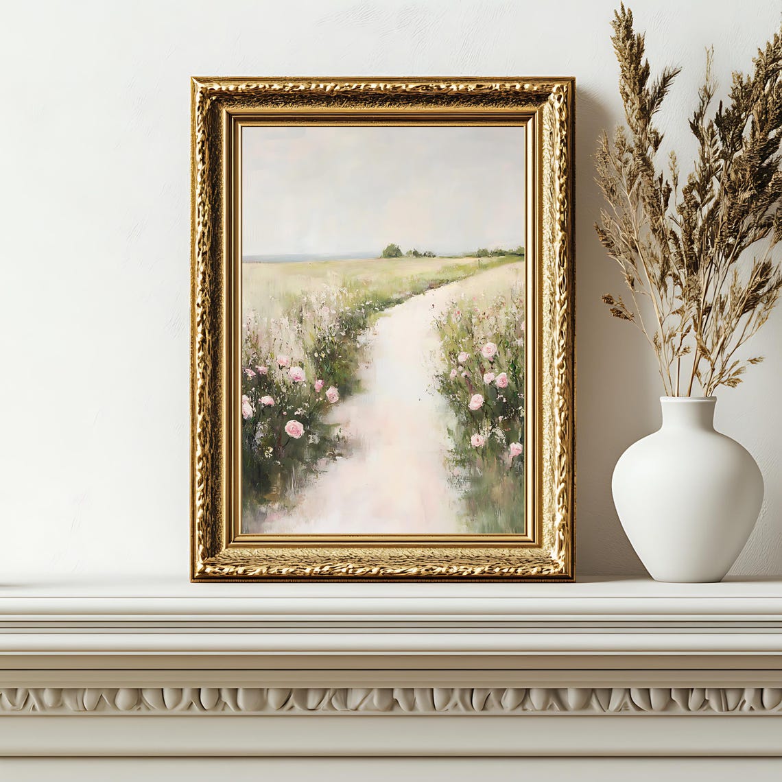 Romantic Rose Lined Pathway Soft Pastel Countryside Floral Poster - Image 2