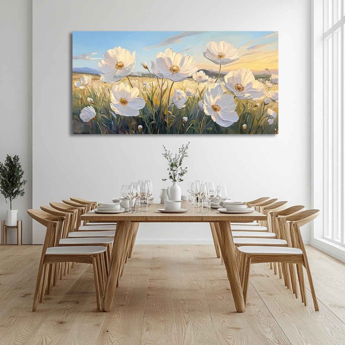 White Flower Field, Panoramic Landscape Art Print - Image 3