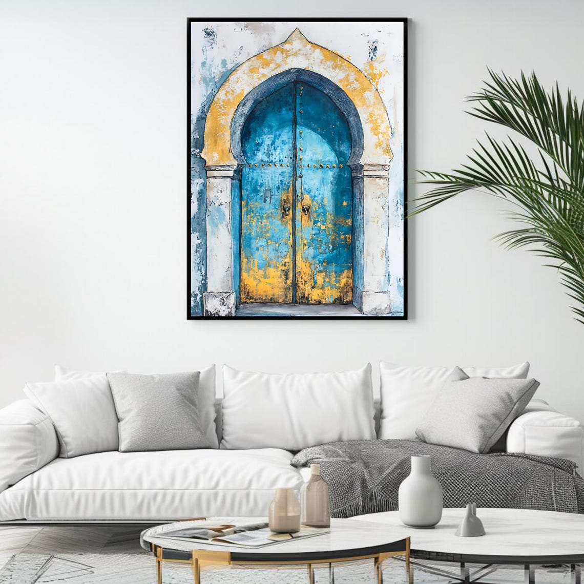 Rustic Blue Moroccan Doorway Arched Stone Mediterranean Art Poster - Image 4