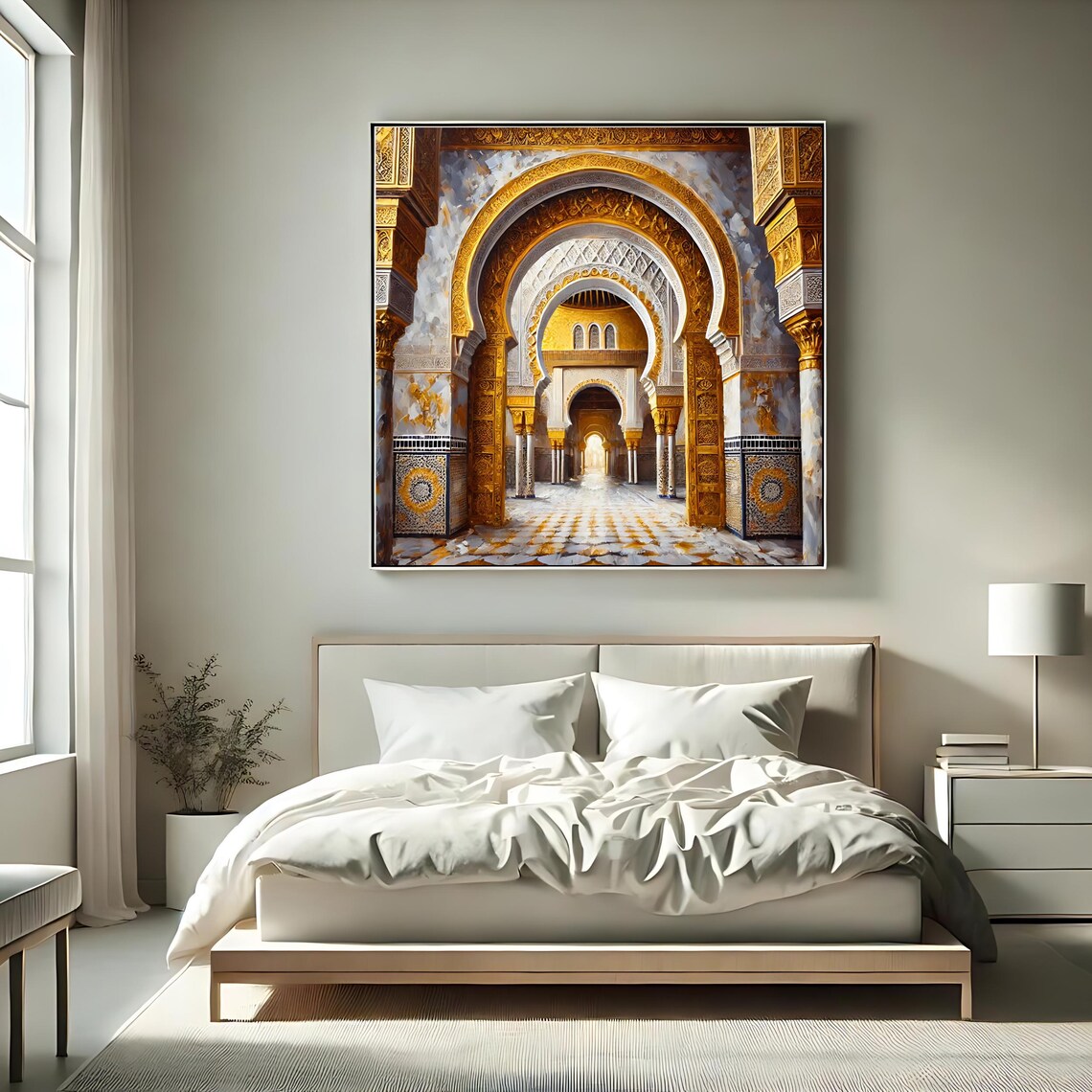 Islamic Architecture Golden Arch, Mosque Interior Art Print - Image 2