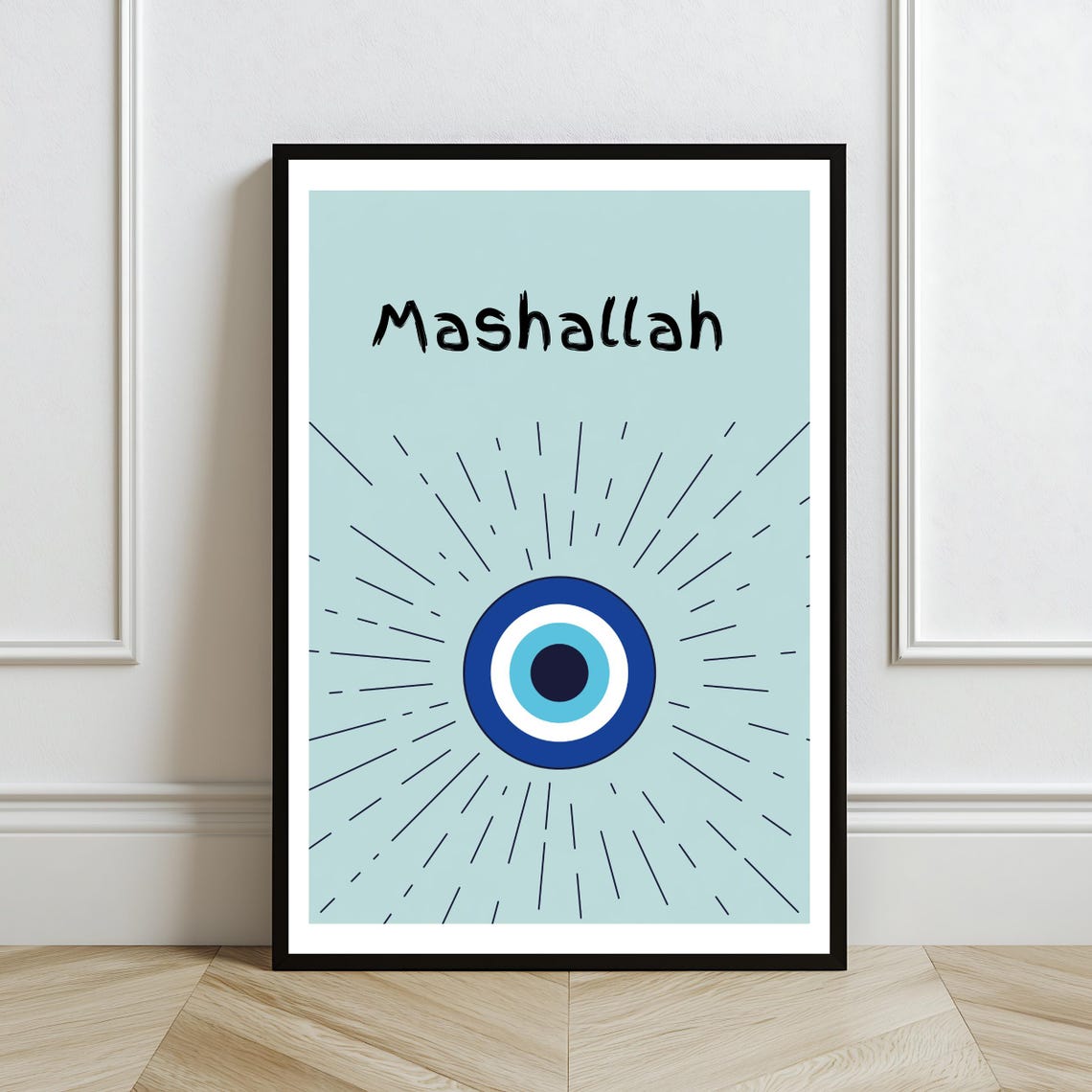 Mashallah Blue Evil Eye Protection Minimalist Arabic Quote Art Poster - Image 2