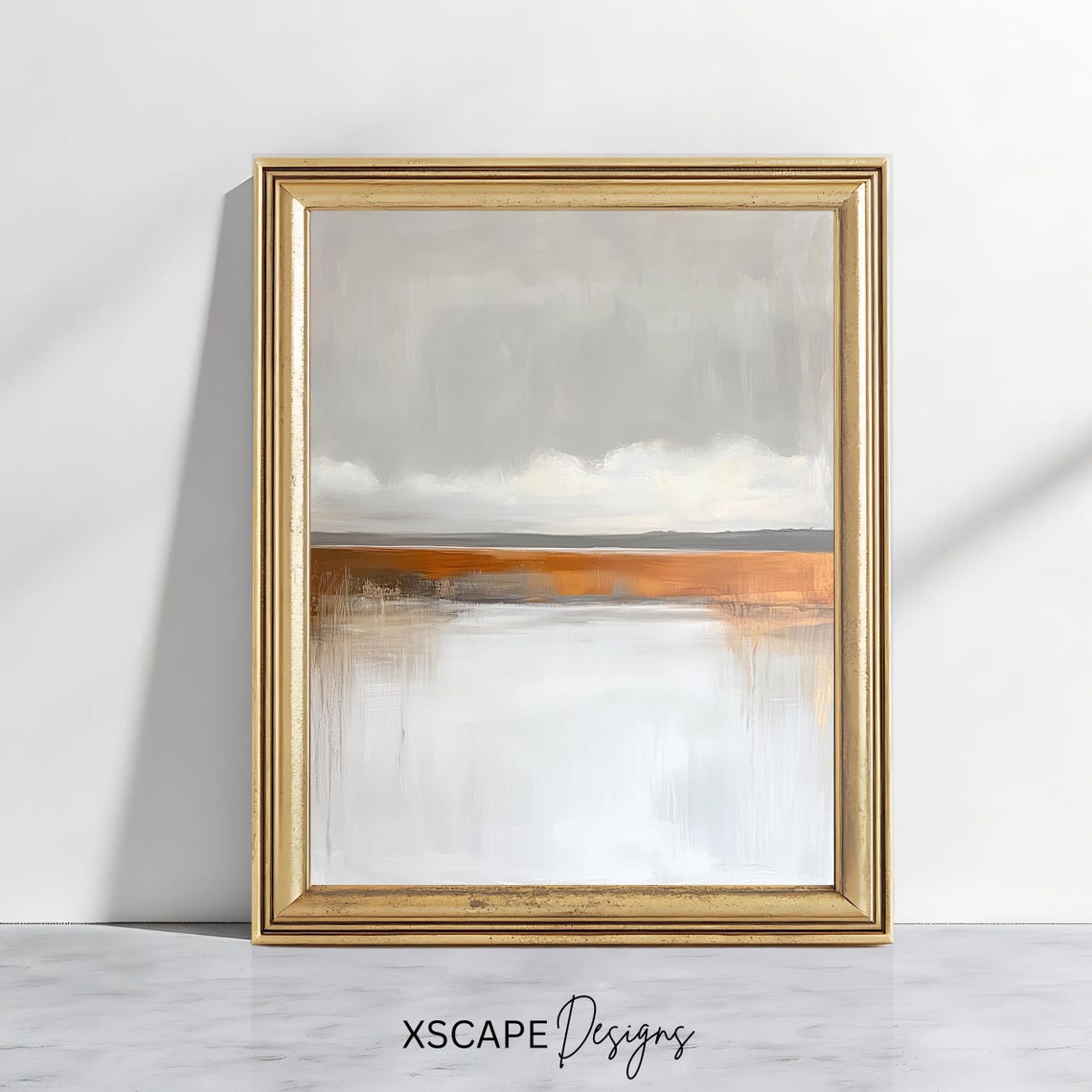 Minimalist Abstract Coastline Gray Burnt Orange Modern Seascape Poster