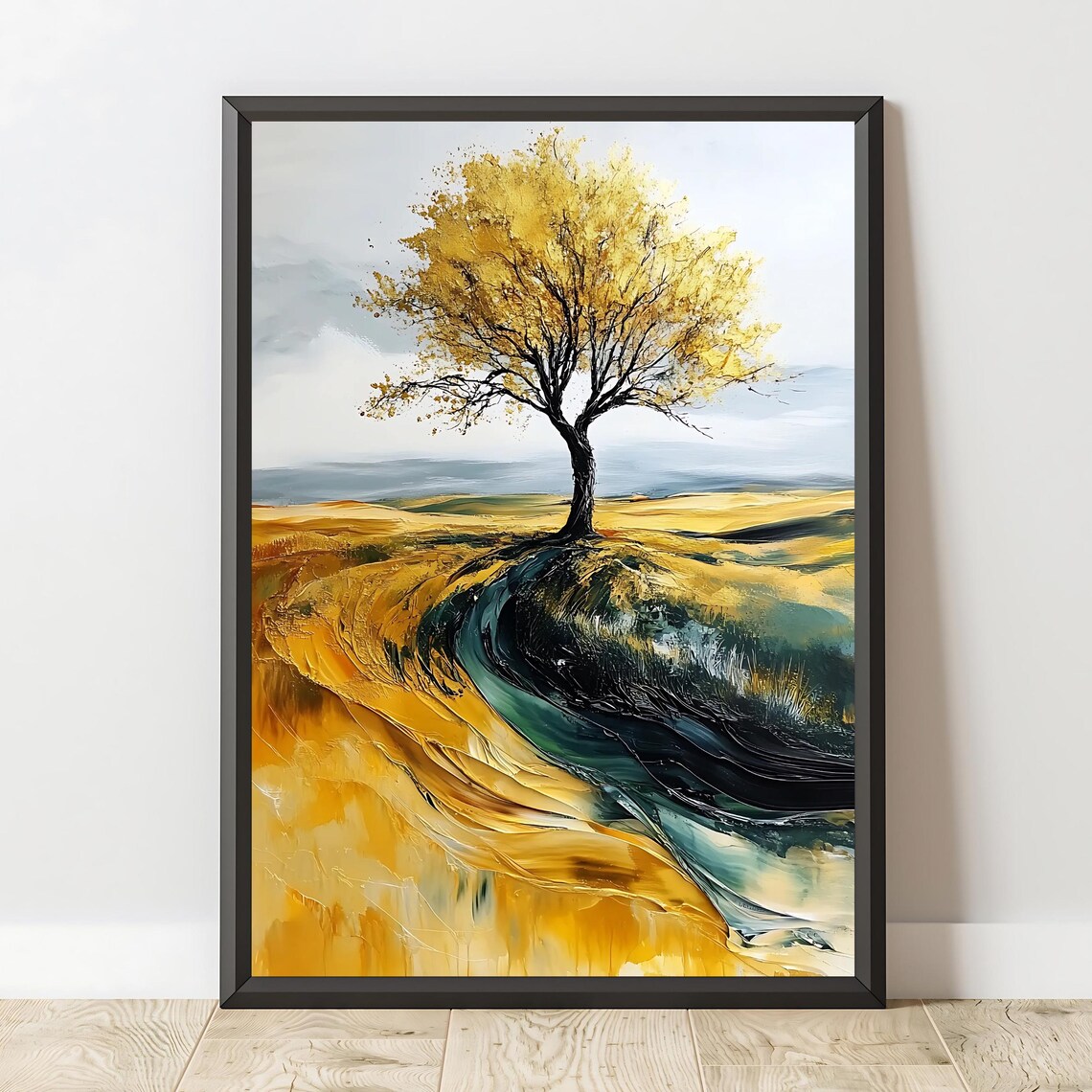 Yellow Tree Art Print Abstract Nature Landscape Print Rustic Farmhouse Wall Decor Wall Art - Image 2