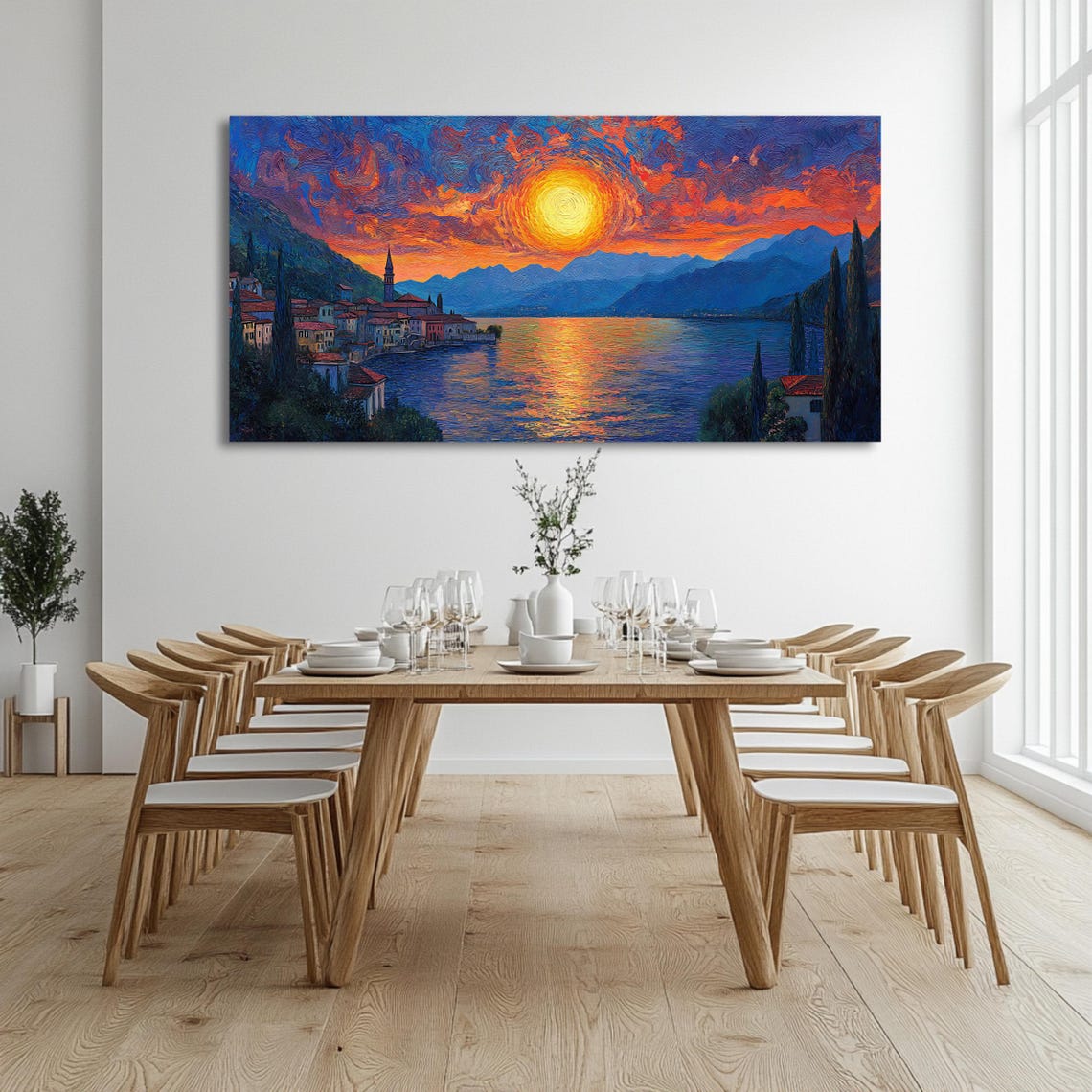 Italian Lake Sunset Lakeside Village Sun Over Water Travel Poster - Image 3