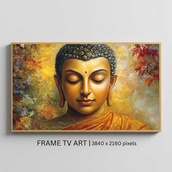 Golden Buddha Meditation Portrait Orange Robe Warm Autumn Art Poster