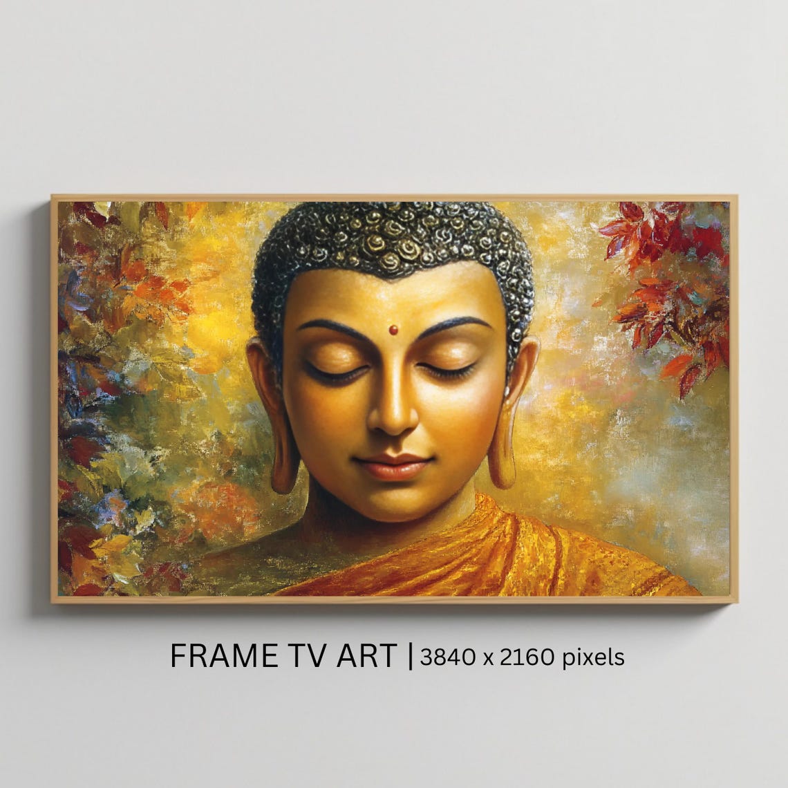 Golden Buddha Meditation Portrait Orange Robe Warm Autumn Art Poster