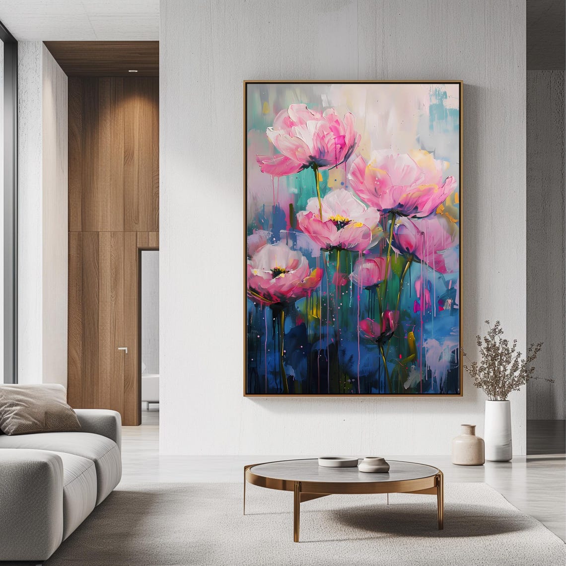 Pink Abstract Floral Dripping Paint Vibrant Modern Botanical Wall Art - Image 3