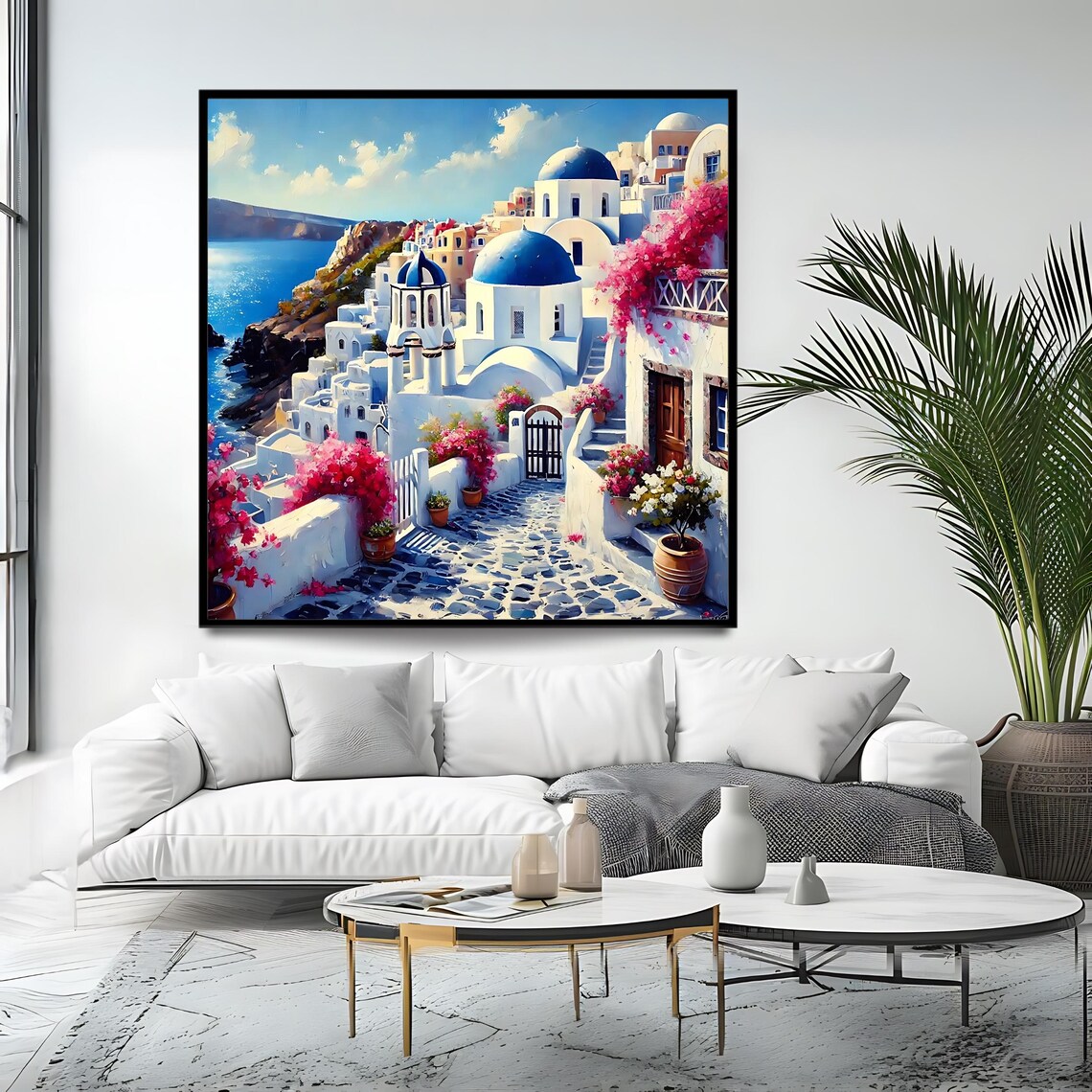 Santorini Art Print, Modern Coastal Greek Island - Image 4