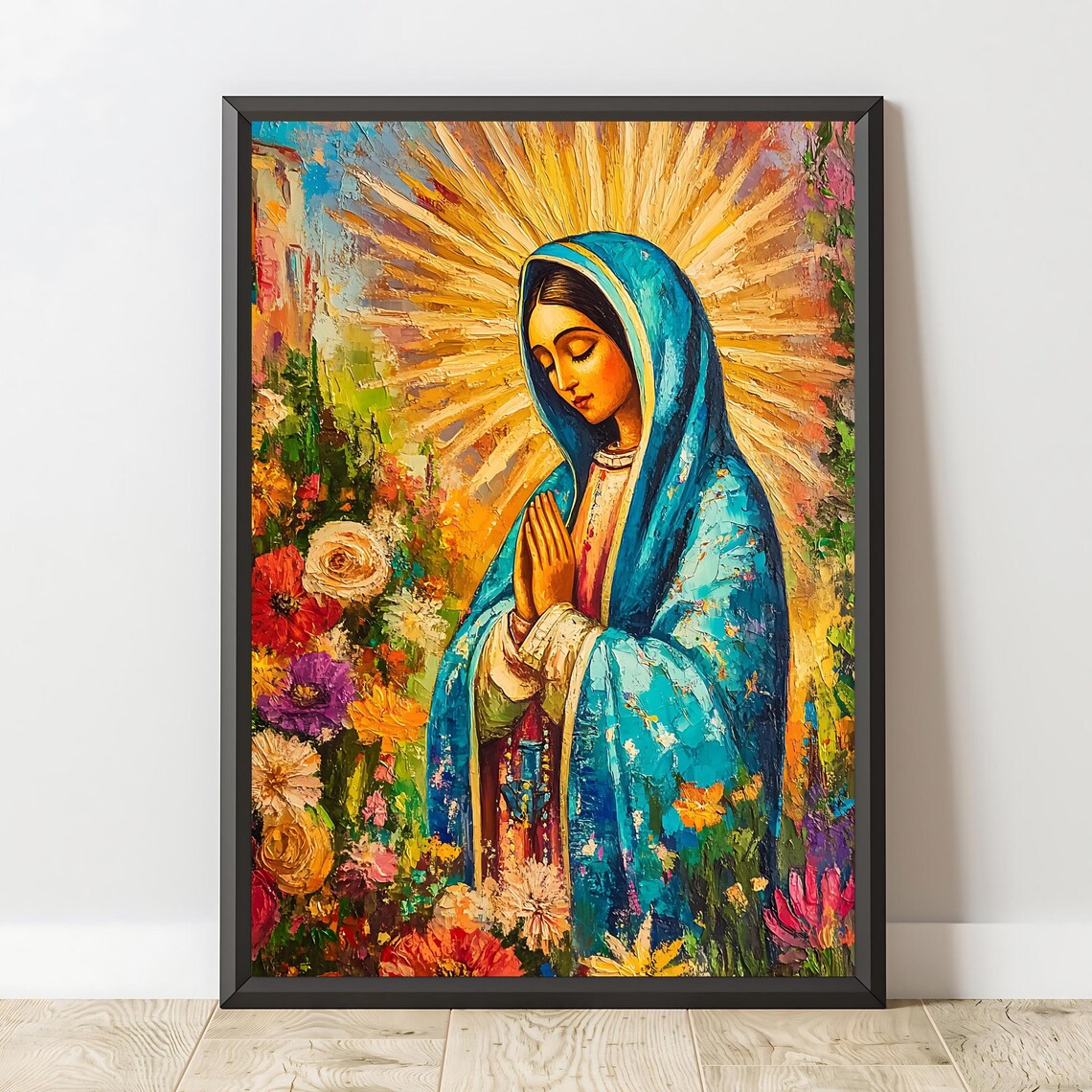 Our Lady Of Guadalupe Praying Blue Mantle Golden Halo Catholic Poster - Image 2