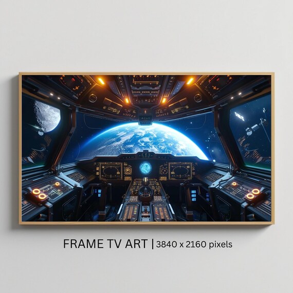 Space Cockpit Earth View Sci Fi Spaceship Bridge Astronaut Frame TV Art Poster