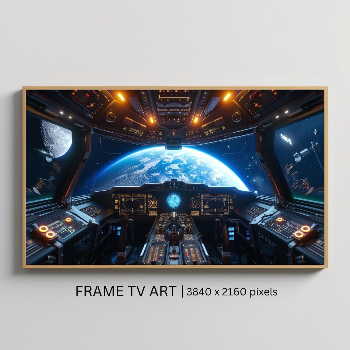 Space Cockpit Earth View Sci Fi Spaceship Bridge Astronaut Frame TV Art Poster