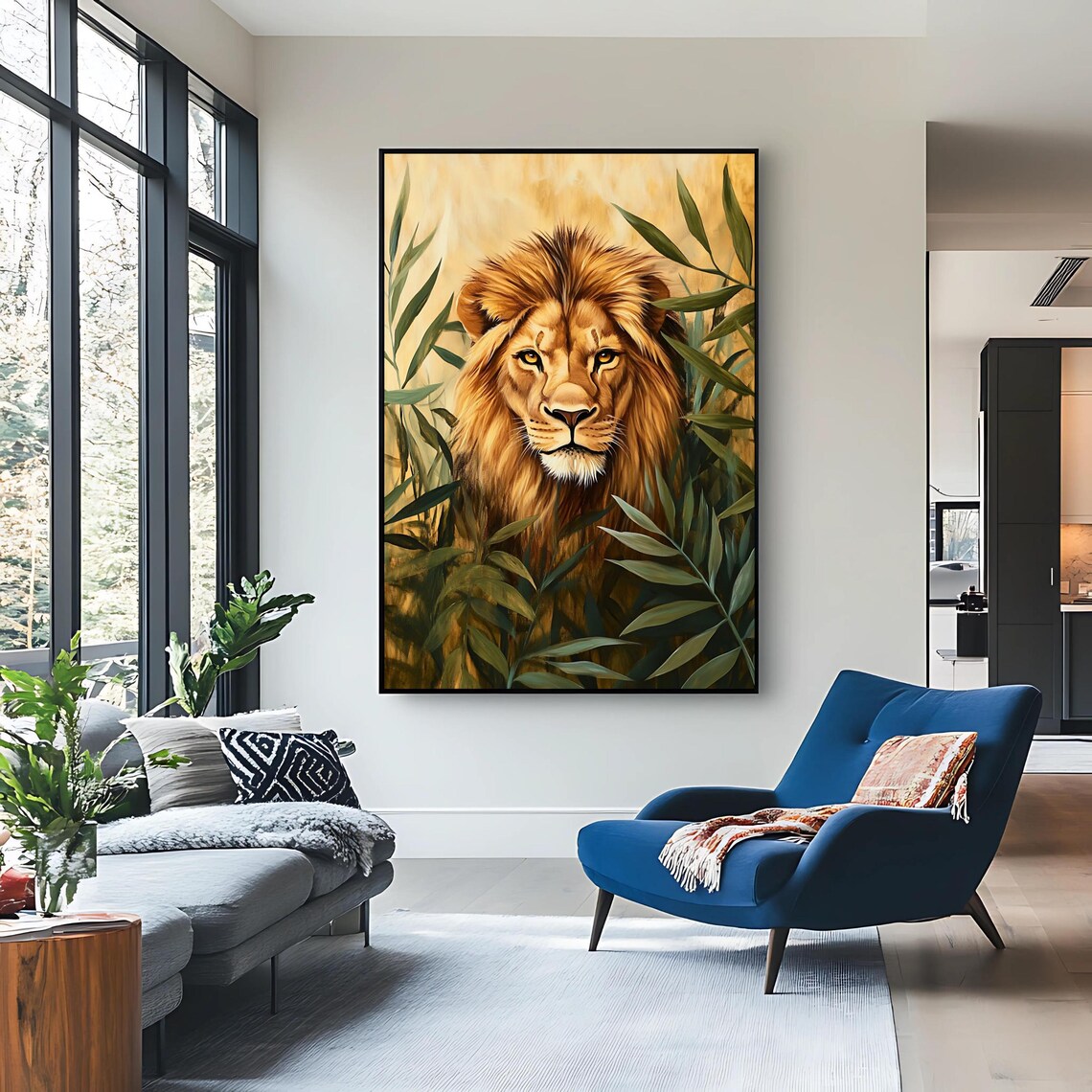 Majestic Lion Among Tall Golden Jungle Foliage Wildlife Wall Art - Image 2
