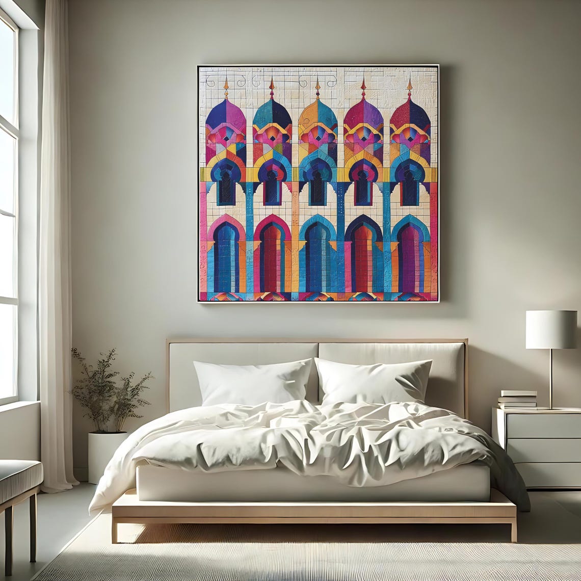 Islamic Architecture Art Arabic Geometric Print Mosque Wall Decor Middle Eastern Art Colorful Islamic Painting - Image 2