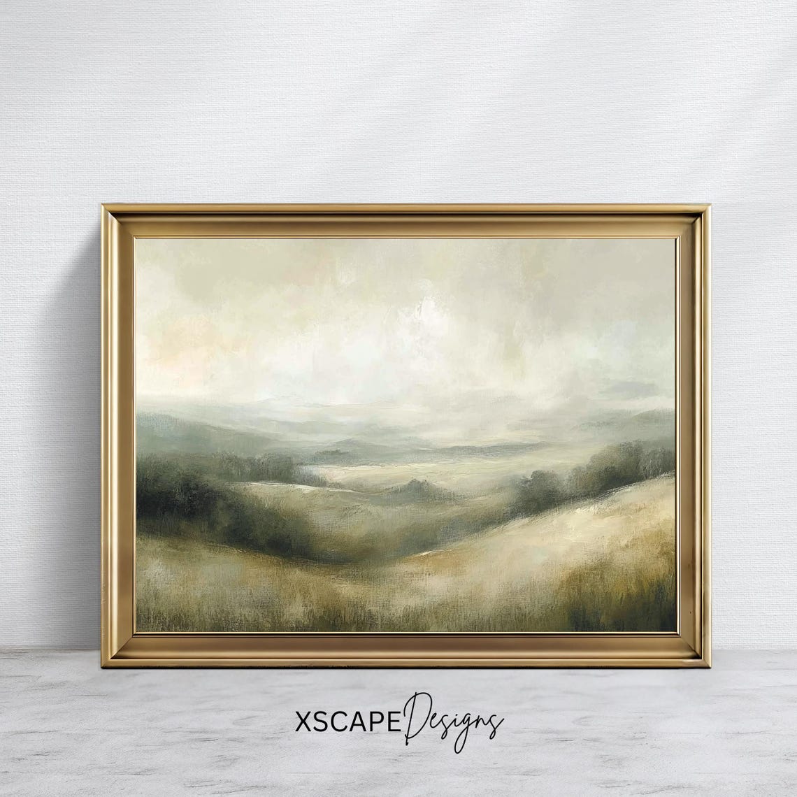 Misty Rolling Hills Soft Green Valleys Antique Landscape View Poster