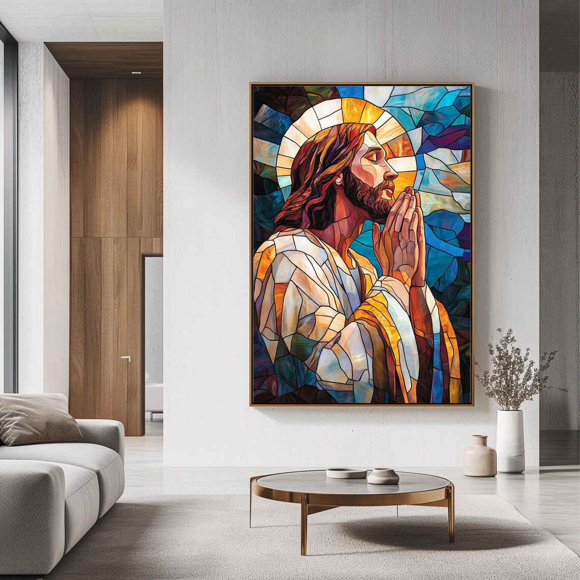 Jesus Christ Praying Stained Glass Art Christian Faith Wall Decor Poster - Image 3