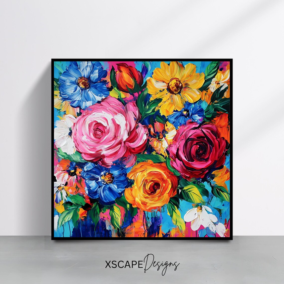 Colorful Abstract Floral Bouquet Bold Impasto Blooms Square Wall Art