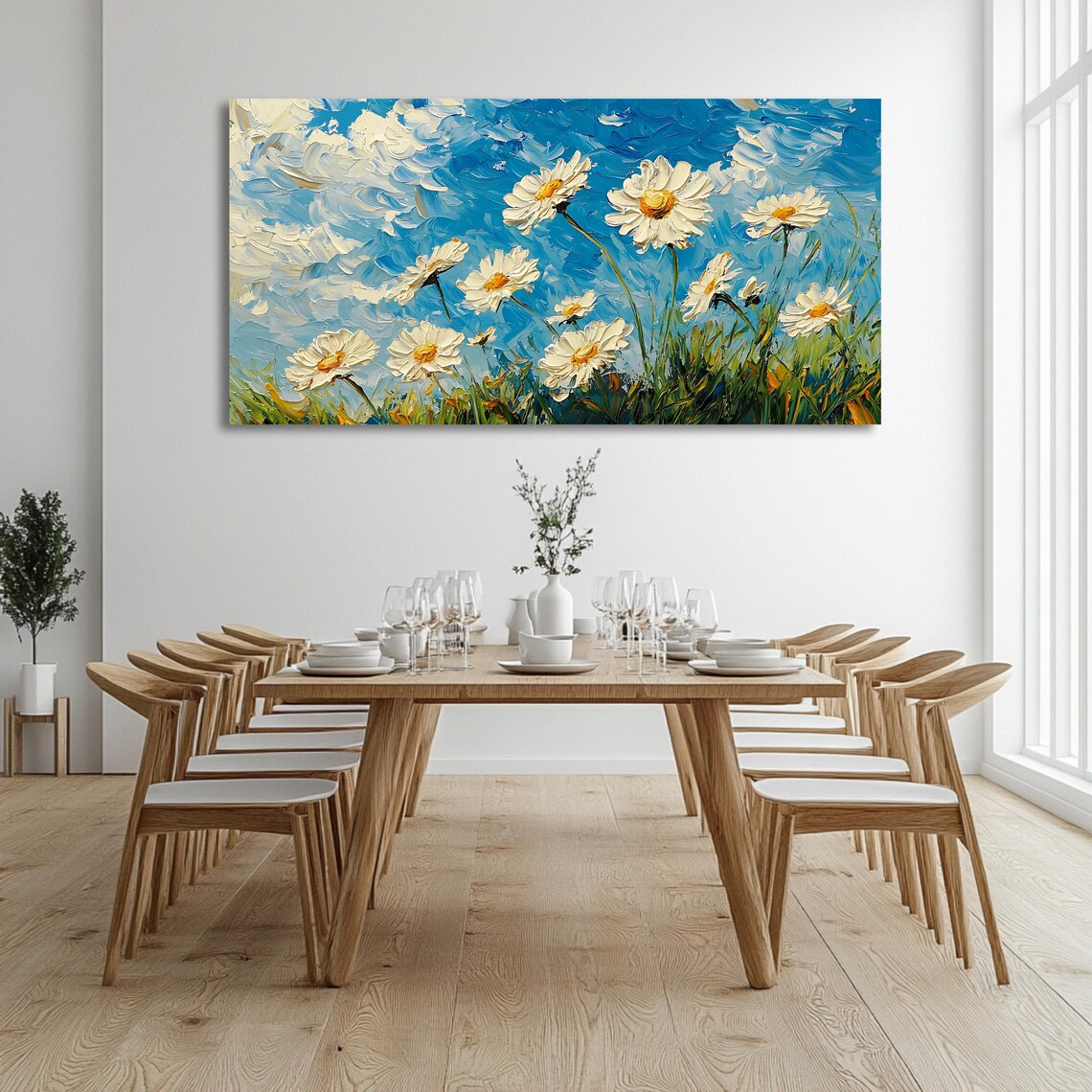 Daisy Field Art Print, Panoramic Floral Artwork - Image 3