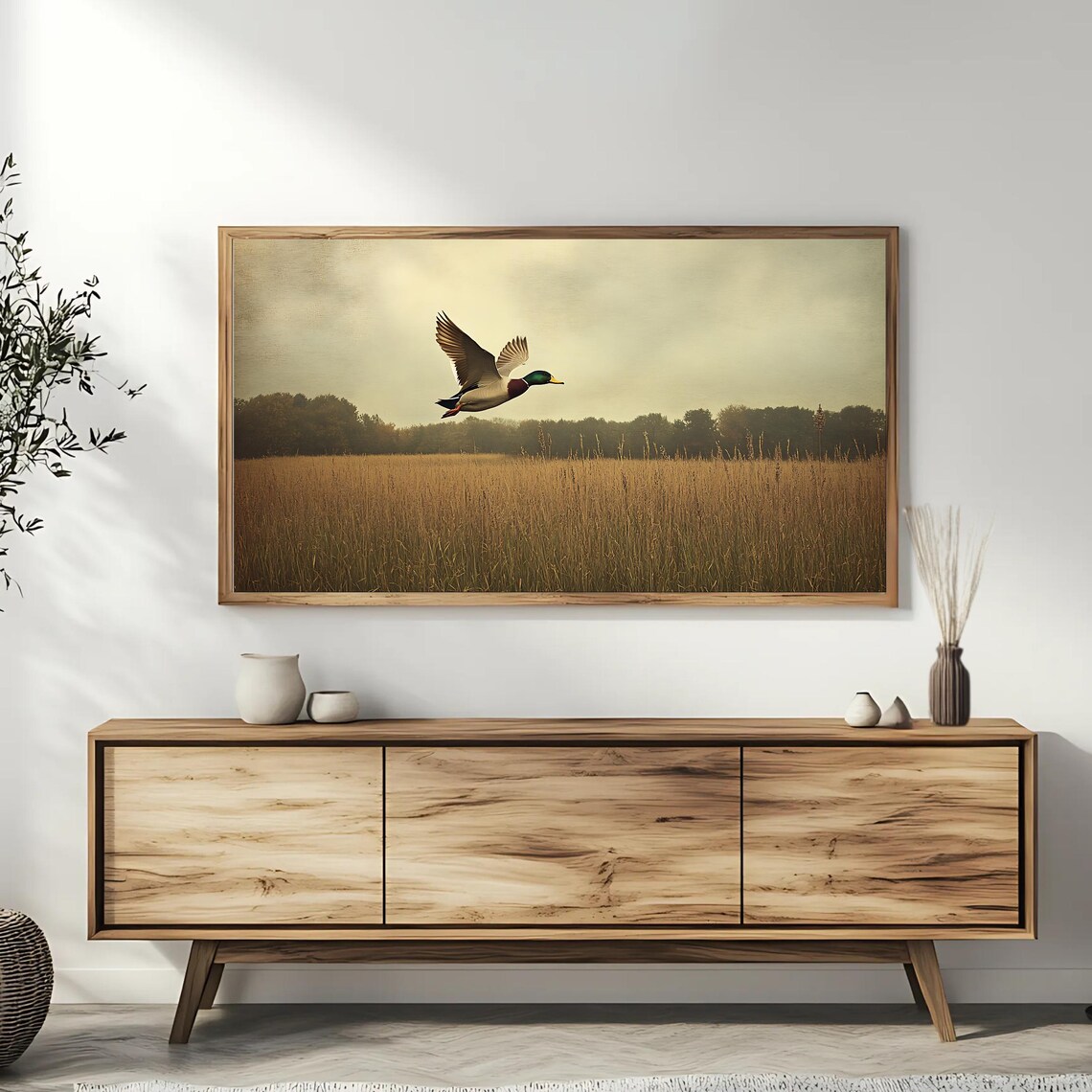 Flying Mallard Duck Rustic Nature Backdrop - Image 3
