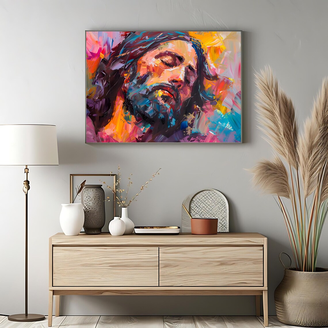 Jesus Christ Abstract Portrait Vibrant Faith Inspired Colorful Art Poster - Image 3