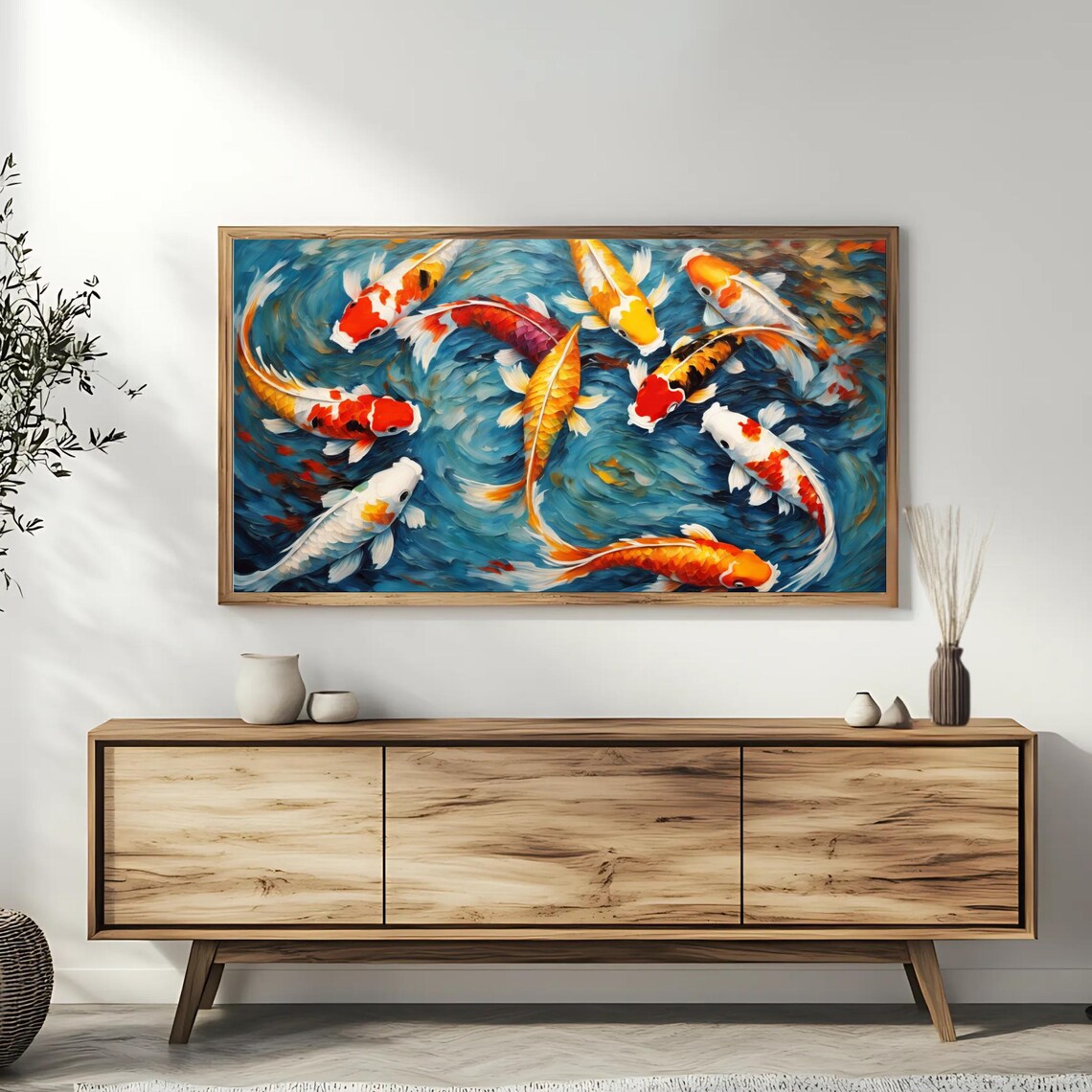 Colorful Koi Fish Swimming In A Vibrant Aquatic Design Artwork For Frame Tvs And Roku Tv Backgrounds - Image 3