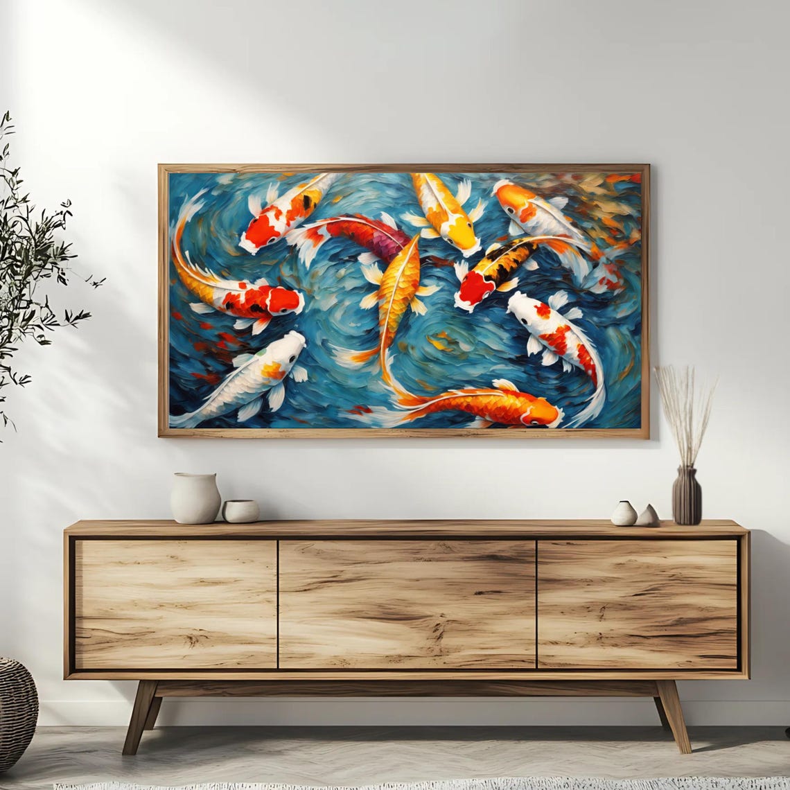 Colorful Koi Fish Swimming Pond Turquoise Water Painting Poster - Image 3