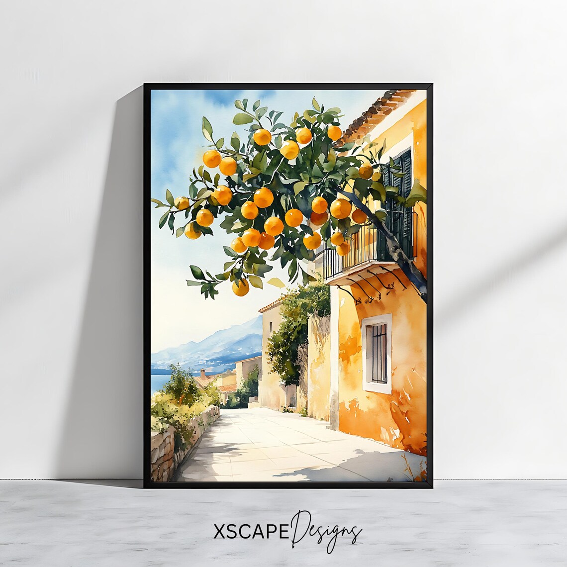Orange Tree Art Print, Mediterranean Village Decor