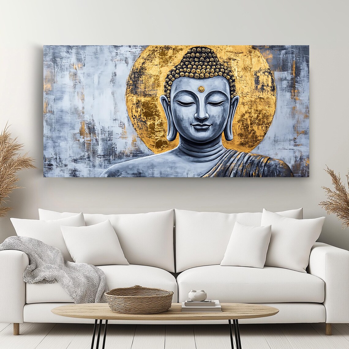 Golden Halo Buddha Portrait Zen Spiritual Panoramic Art Poster - Image 2